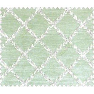 Contemporary White embroidery on Aqua blue green base fabric with square pattern design main curtain